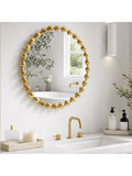 Espejo Redondo Decorativo con Marco Metálico Dorado, Diseño Elegante para Salón o Dormitorio, 27 Pulgadas