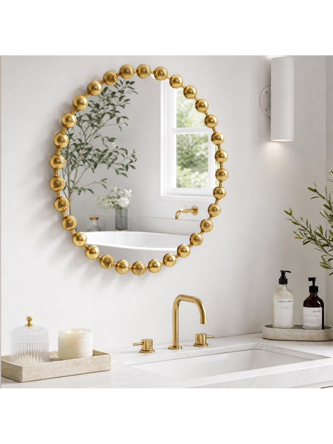 Espejo Redondo Decorativo con Marco Metálico Dorado, Diseño Elegante para Salón o Dormitorio, 27 Pulgadas