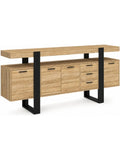 180 cm LED Sideboard with 4 Doors and 3 Drawers, Modern Buffet with Open Shelf for Dining Room or Living Room, Black Oak