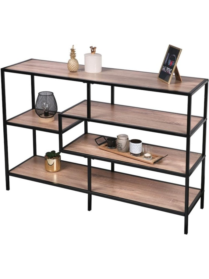 5-Tier Open Shelf Unit with Metal Frame, Decorative Furniture for Living Room or Office, Brown