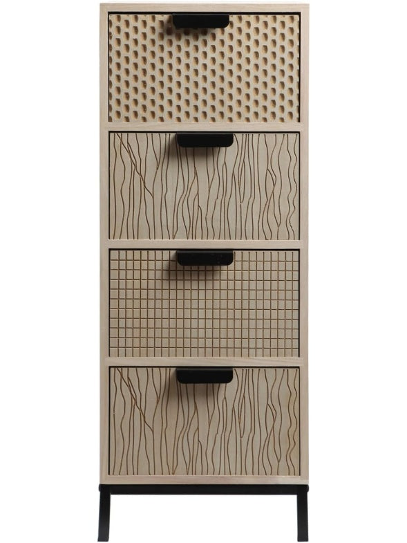 Industrial chest of drawers with four drawers with metal structure in black and brown