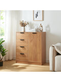 Multifunctional Chest of Drawers with 4 Drawers and 1 Door, Sideboard for Bedroom, Hallway or Living Room, Oak