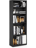 Open five-tier bookcase in a black finish for books and decor