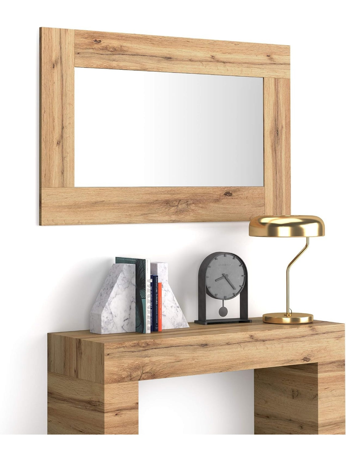 Rectangular wall mirror with rustic wooden frame for hallway, bedroom, or living room