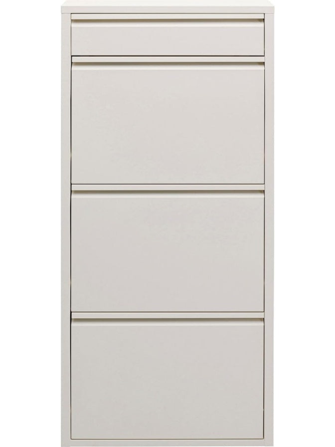 Steel Vertical Shoe Rack with 4 Compartments, Compact Organizer for Entryway or Hallway, Cream Color