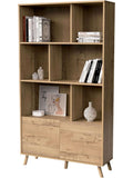 Librería con 2 Puertas y 3 Estantes, Estilo Nórdico para Oficina o Salón, Roble Gold, 179 x 100 x 30 cm