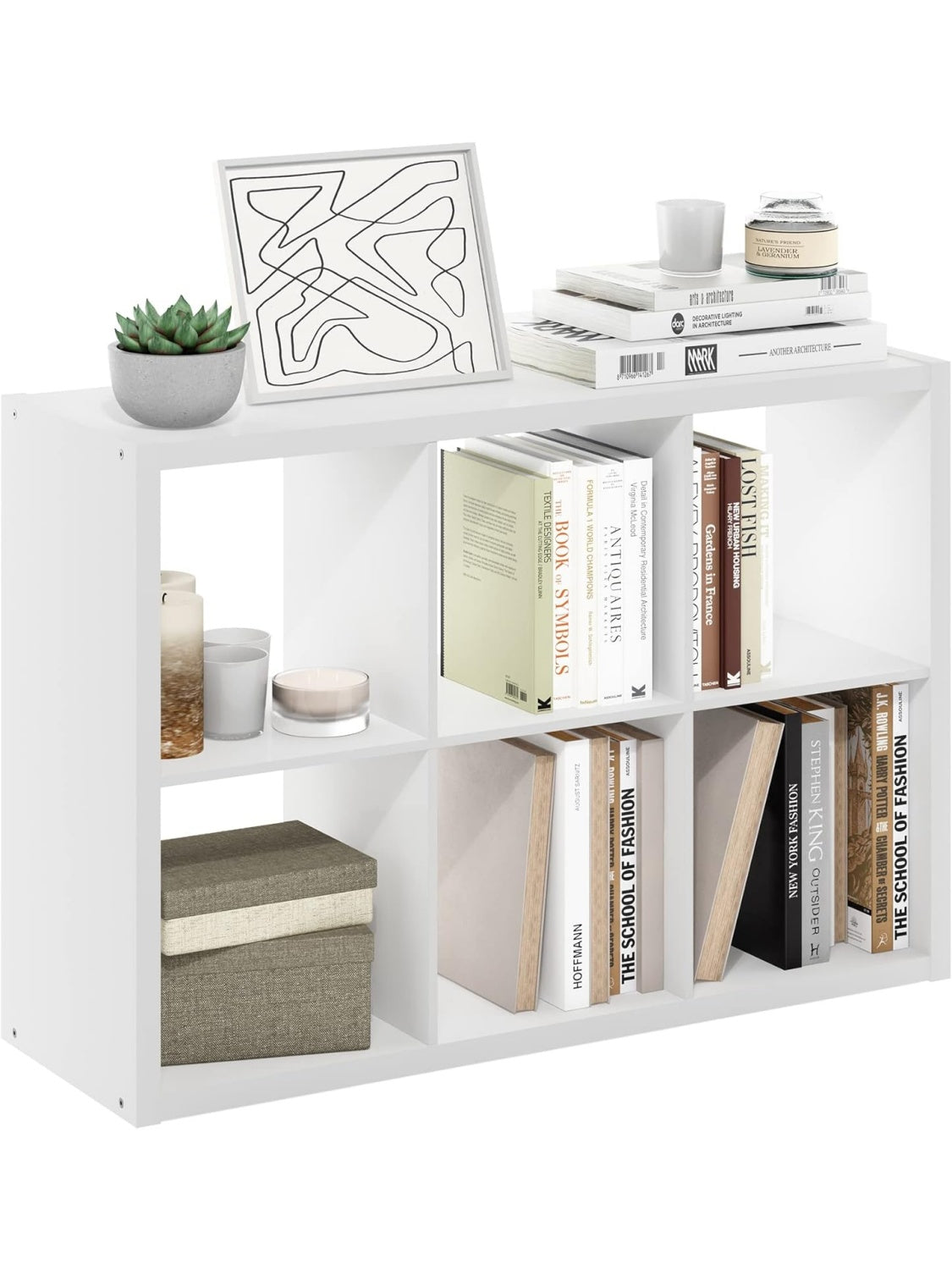 Estantería modular de seis cubos con diseño abierto para decoración y organización, blanca