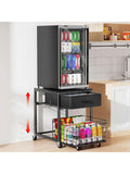Adjustable Mini Fridge Stand with Drawer, Rolling Shelf for Home or Office, Black