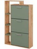 Shoe Cabinet with 3 Tilt-Out Compartments, Oak and Green Finish, 80 x 128.3 cm