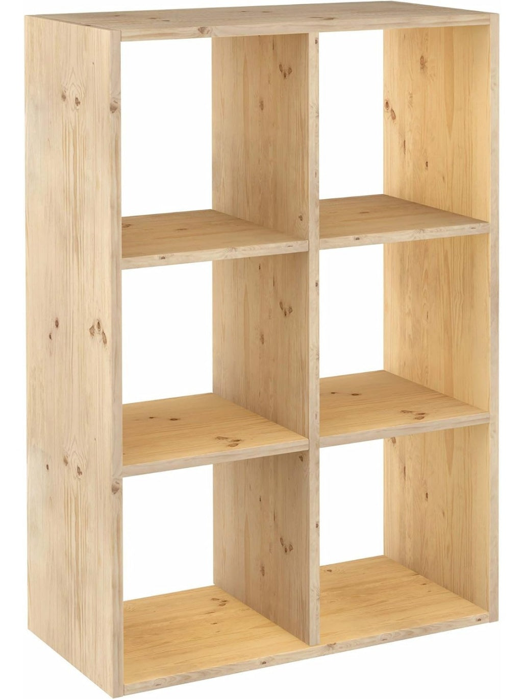 Six-cube modular shelving unit made of solid pine wood for versatile storage