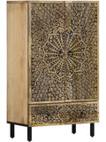 High Buffet Cabinet Made of Solid Mango Wood, Decorative Sideboard with Large Capacity for Dining Room and Living Room