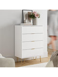 White wooden chest of drawers with four spacious drawers for bedroom, office or living room