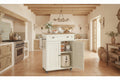 Kitchen Island with Countertop, Drawer, Adjustable Shelf, and Wheels, Cloud White and Honey Brown