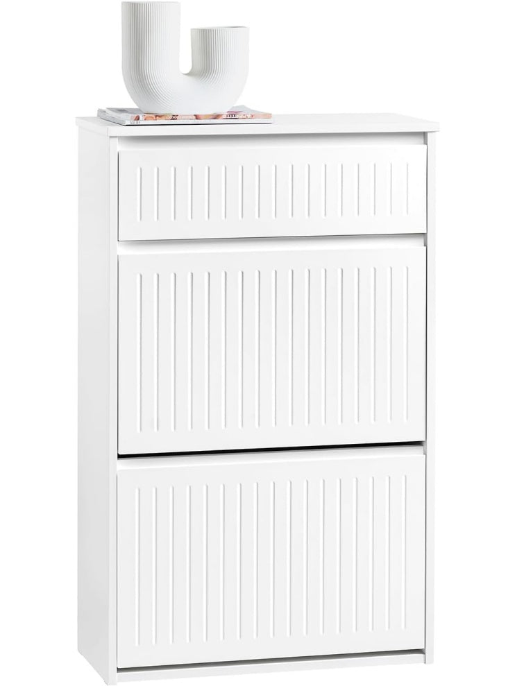 Zapatero Estrecho con 2 Solapas y Cajón Organizador, Blanco, 61 x 26 x 100 cm
