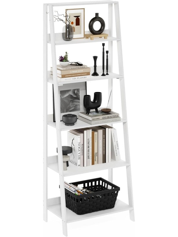 6-Tier Ladder Bookshelf for Books and Storage, White
