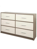 Cómoda multifuncional con seis cajones de tela y estructura de madera, gris y blanco, 114 x 30 x 70 cm