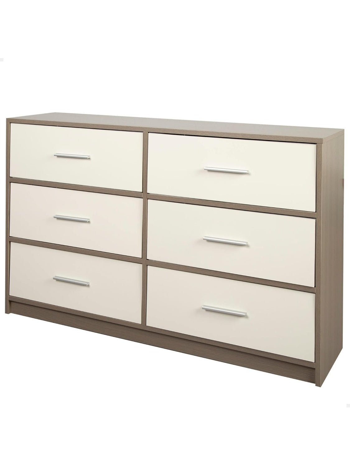 Cómoda multifuncional con seis cajones de tela y estructura de madera, gris y blanco, 114 x 30 x 70 cm