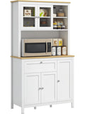 Tall Kitchen Pantry with 5 Doors, Drawer and Microwave Space, Multifunctional Auxiliary Cabinet, White