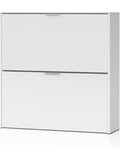 Shoe Cabinet Slim 2-Door in White, Organizer Furniture for Entryway, 75 x 22 x 76 cm