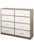 Multifunctional dresser with eight fabric drawers and wooden frame, gray and white