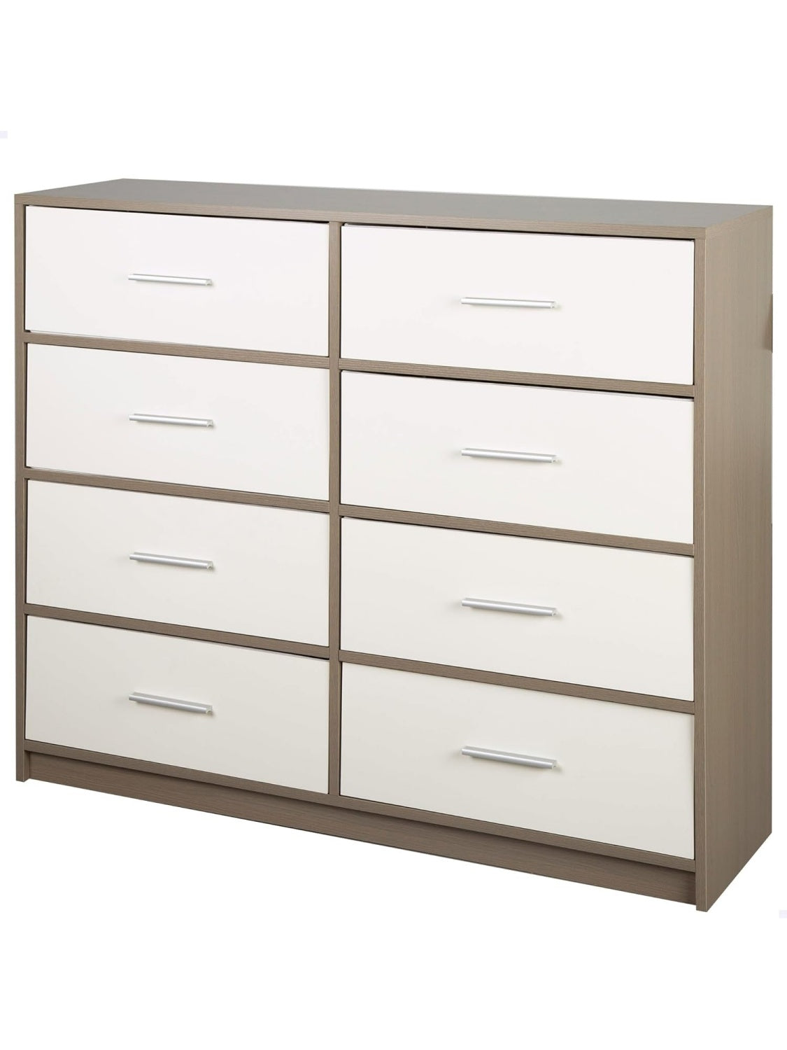 Multifunctional dresser with eight fabric drawers and wooden frame, gray and white