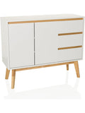 Scandinavian Sideboard with 3 Drawers and 2 Doors, Soft-Close System and Wooden Legs, White