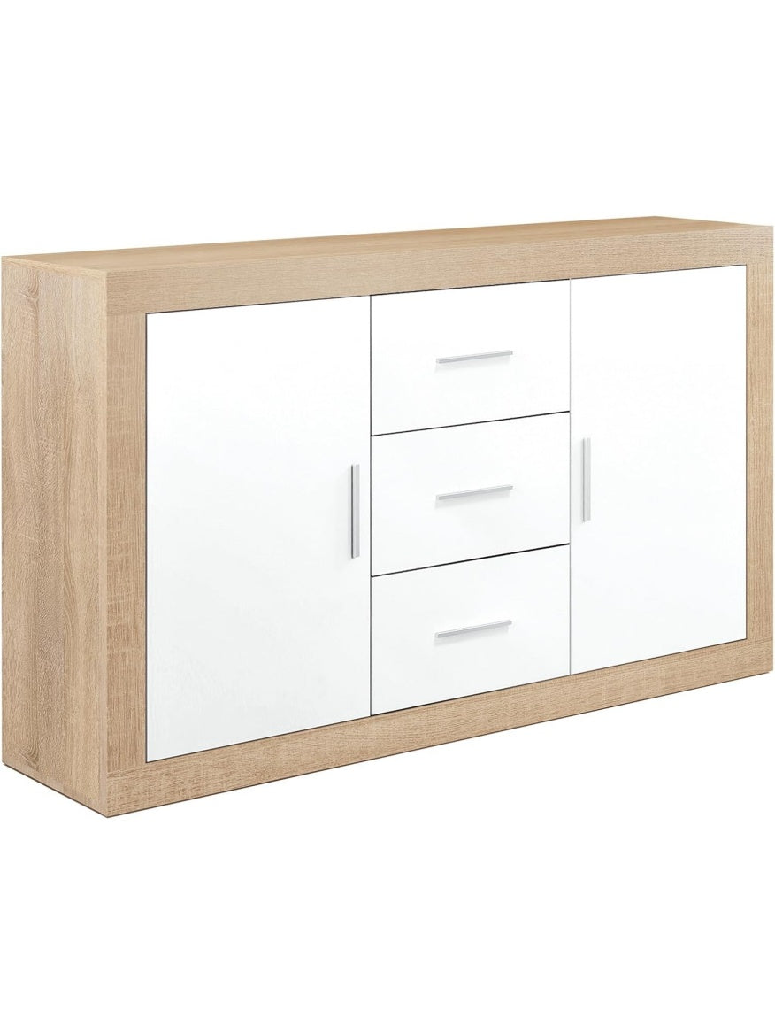 Modern Sideboard with 2 Doors and 3 Drawers, Storage Buffet for Living Room or Dining Room, Cambrian White, 134 78 35 cm