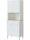 Kitchen cabinet with four doors and one drawer, Artik white and Canadian oak finish, 186 x 72 x 40 cm