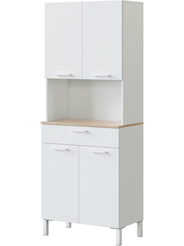 Kitchen cabinet with four doors and one drawer, Artik white and Canadian oak finish, 186 x 72 x 40 cm