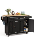 Kitchen Island with Spacious Countertop and Shelves, Rolling Utility Cart for Prep and Storage, White/Black