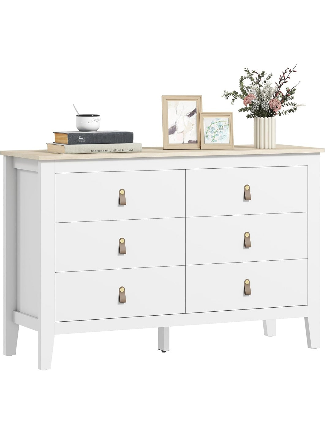 White 6-Drawer Dresser with PU Handles, Organizer Cabinet for Bedroom or Living Room, 120 x 40 x 78 cm