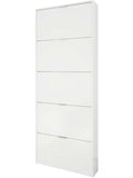 Tall shoe cabinet with high-gloss white finish and integrated mirror, 70 x 180 x 17 cm